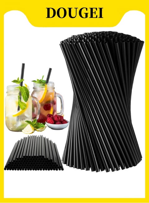 DOUGEI 100 Pcs Black Disposable Drinking Plastic Straws Bulk, 0.24'' Diameter and 7.87" Long Plastic Long Disposable Drinking Straws (Black)