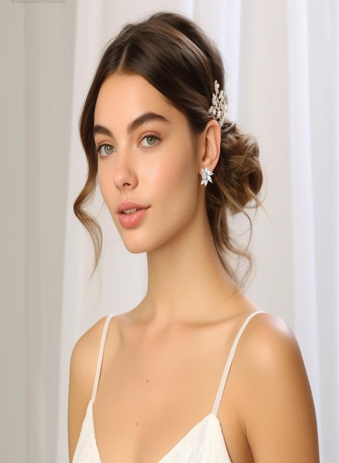WanBigVa Clear Rhinestone Cluster Stud Earrings Elegant Small Marquise Crystal Wedding Earrings for Brides Bridemaids Party Prom Costume Earrings for Women - Image 3