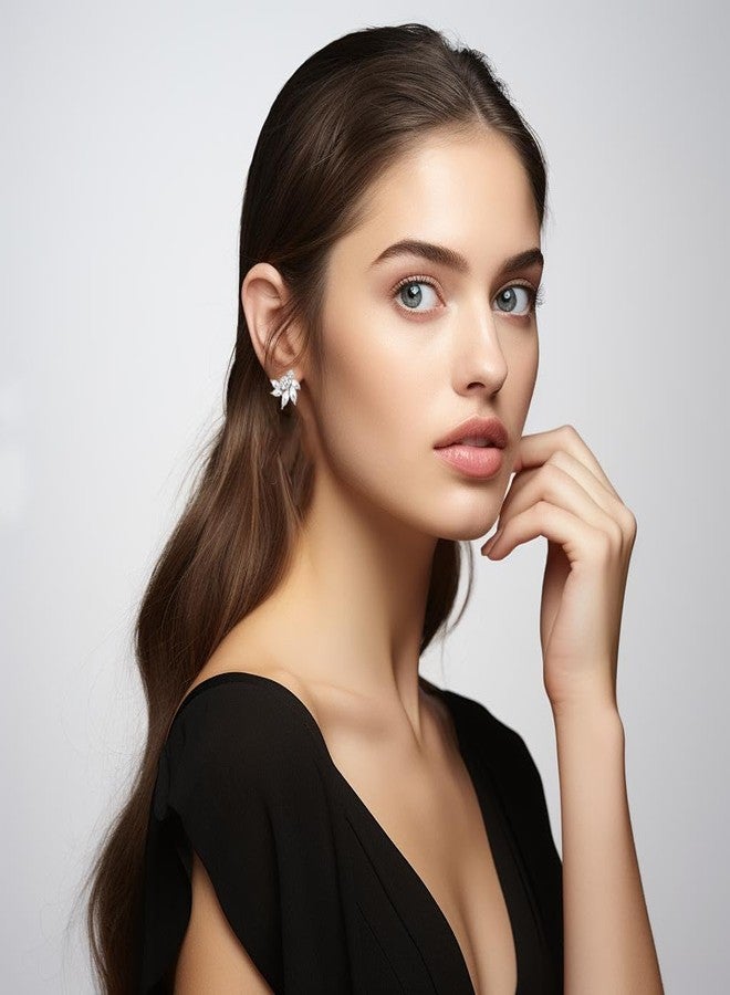 WanBigVa Clear Rhinestone Cluster Stud Earrings Elegant Small Marquise Crystal Wedding Earrings for Brides Bridemaids Party Prom Costume Earrings for Women - Image 2