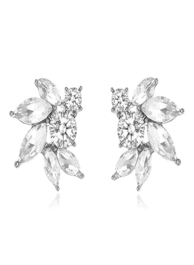 WanBigVa Clear Rhinestone Cluster Stud Earrings Elegant Small Marquise Crystal Wedding Earrings for Brides Bridemaids Party Prom Costume Earrings for Women - Image 1