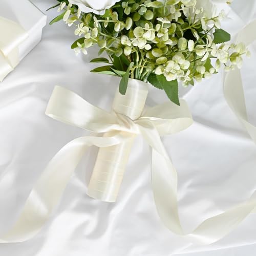 LEEQE Double Face Ivory Satin Ribbon 1-1/2 inch X 50 Yards Polyester Ivory Ribbon for Gift Wrapping Very Suitable for Weddings Party Hair Bow Invitation Decorations and More - Image 5