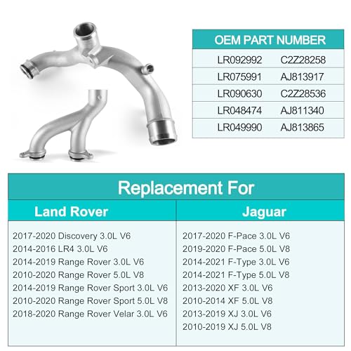 AULINK (OEM Part) LR090630 LR092992 AJ813917 AJ813865 C2Z28536 Aluminum Water Pump Thermostat Top Crossover Hose For 2010-2021 Land Rover LR4 Discovery Range Rover Sport, Jaguar XF XJ F-Type F-Pace - Image 2