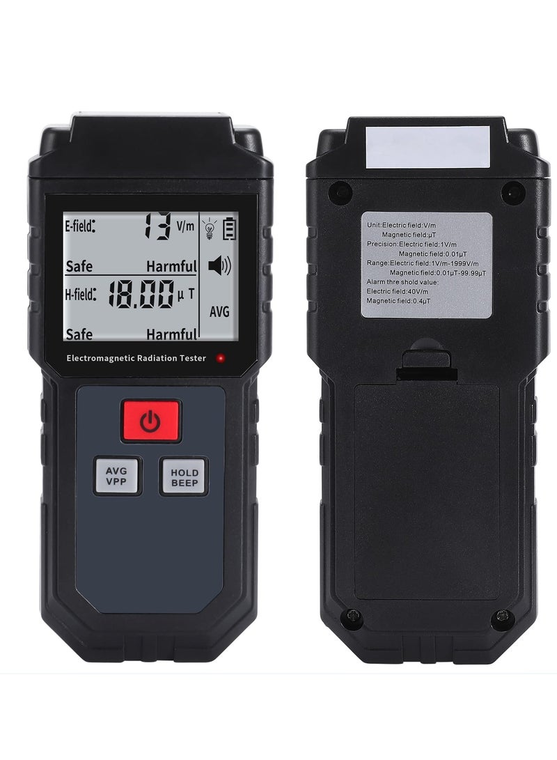 Excefore EMF Meter, Portable Digital Radiation Detector, Handheld EMF Detector for Home/Outdoor, Electric/Magnetic Field/Ghost Detector - LED Light & Sound Alarm Black (1-1999V/m, 0.01-99.99μT) - Image 1