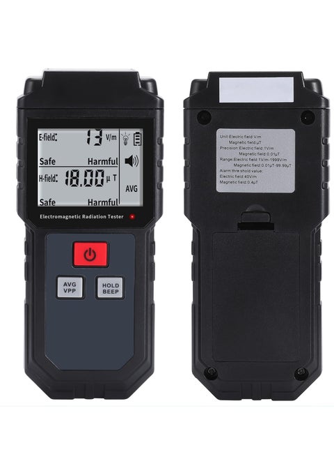 EMF Meter, Portable Digital Radiation Detector, Handheld EMF Detector for Home/Outdoor, Electric/Magnetic Field/Ghost Detector - LED Light & Sound Alarm Black (1-1999V/m, 0.01-99.99μT)