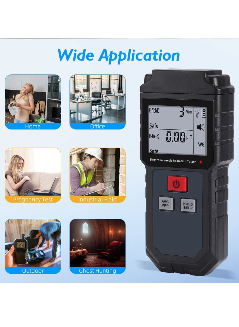 Excefore - EMF Meter, Portable Digital Radiation Detector, Handheld EMF Detector for Home/Outdoor, Electric/Magnetic Field/Ghost Detector - LED Light & Sound Alarm Black (1-1999V/m, 0.01-99.99μT) - Image 1