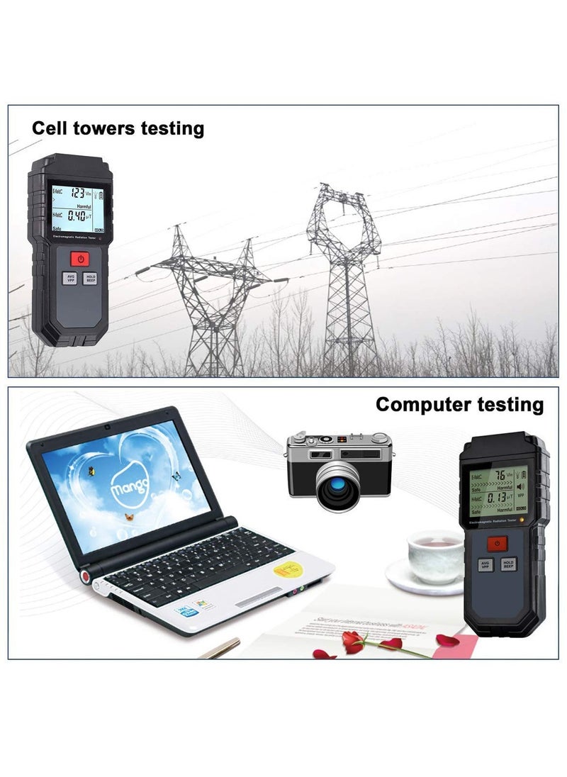 Excefore - EMF Meter, Portable Digital Radiation Detector, Handheld EMF Detector for Home/Outdoor, Electric/Magnetic Field/Ghost Detector - LED Light & Sound Alarm Black (1-1999V/m, 0.01-99.99μT) - Image 1