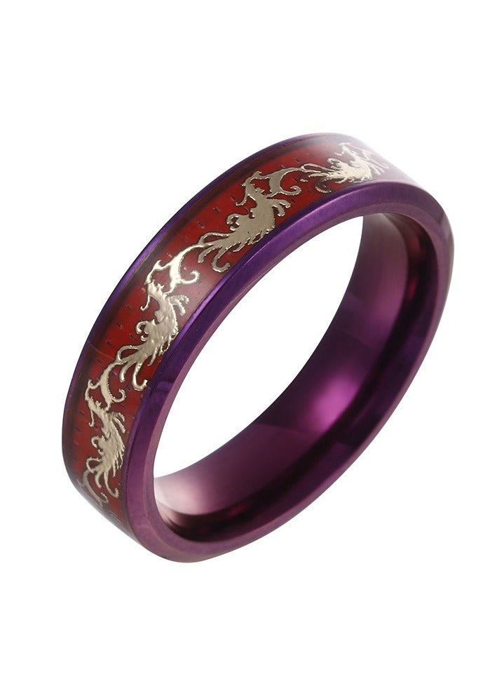 KUYING Inlaid Dragon And Phoenix Pattern Purple Titanium Steel Nine Purple Fire Ring 