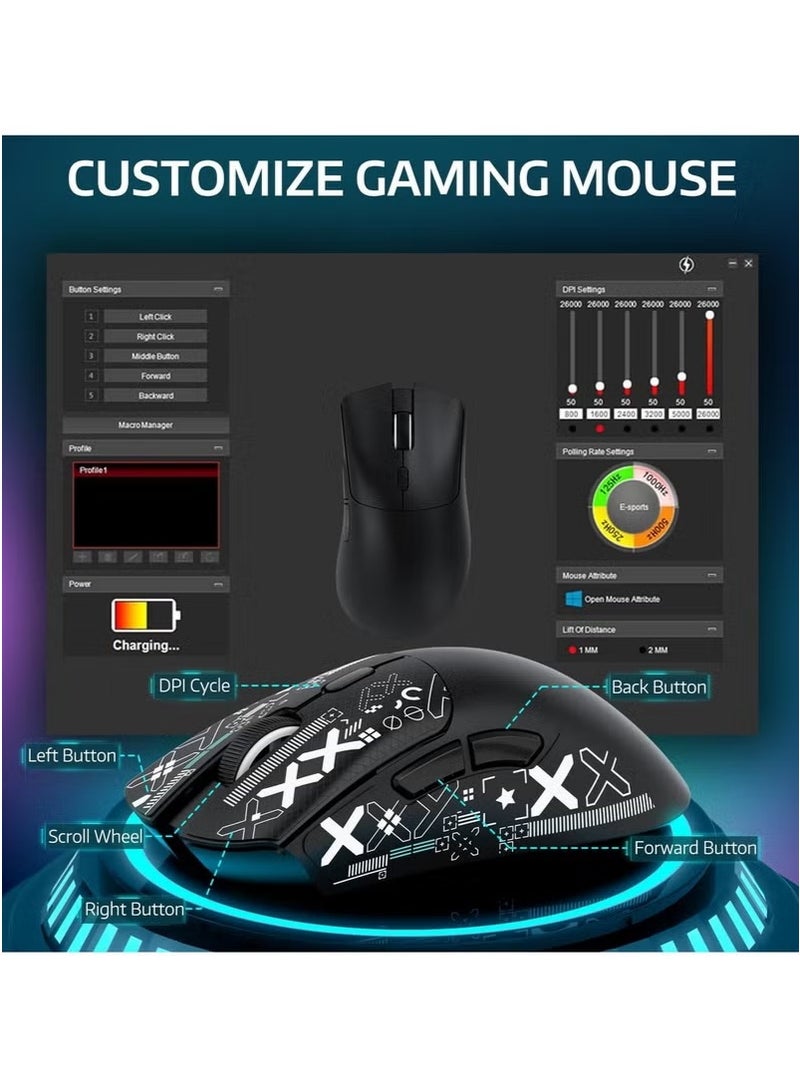 Attack Shark R1 59g Superlight Mouse with Ribbon, Wireless/Wired BT/2.4G Gaming Mouse, 6 DPI Adjustable up to 18000, 65 Hour Battery  - Image 5