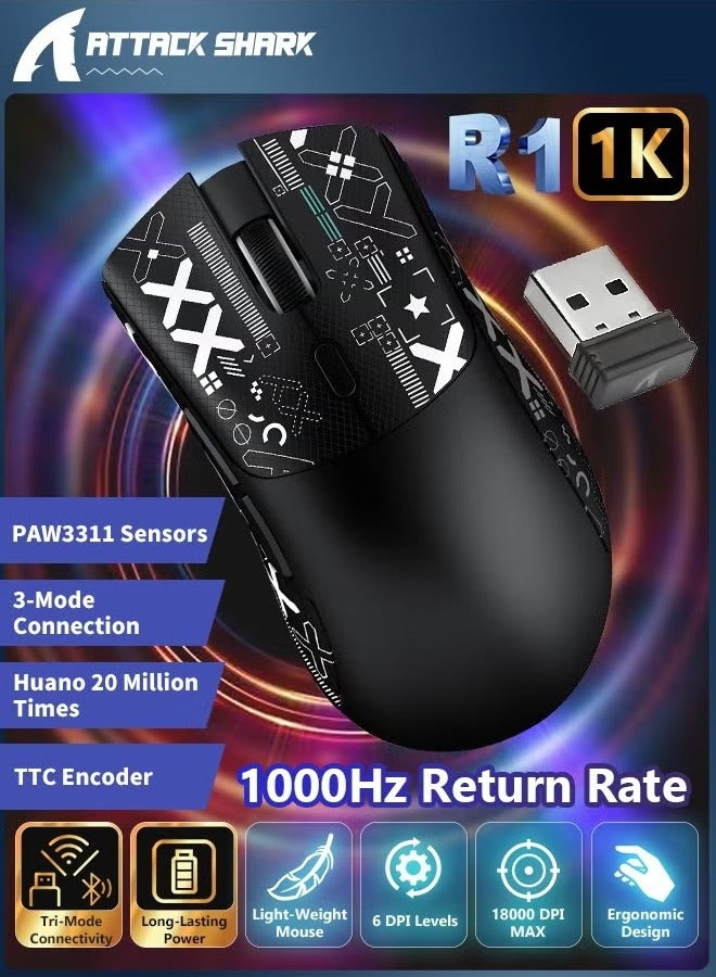 Attack Shark R1 59g Superlight Mouse with Ribbon, Wireless/Wired BT/2.4G Gaming Mouse, 6 DPI Adjustable up to 18000, 65 Hour Battery  - Image 1