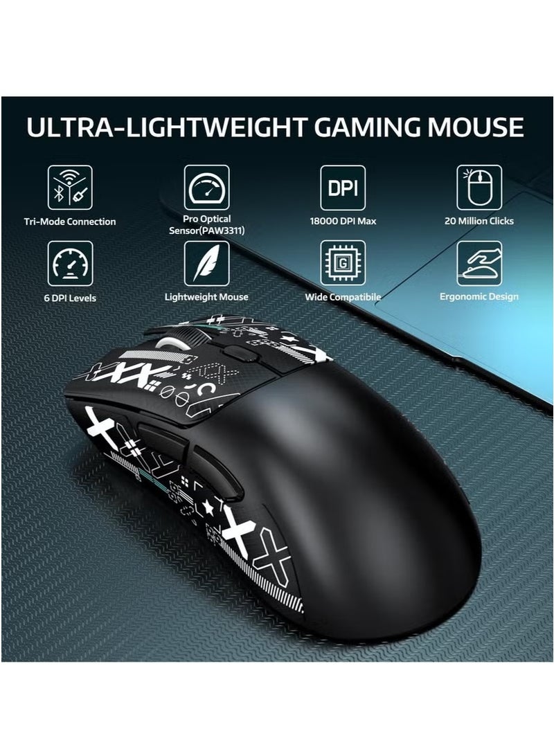 Attack Shark R1 59g Superlight Mouse with Ribbon, Wireless/Wired BT/2.4G Gaming Mouse, 6 DPI Adjustable up to 18000, 65 Hour Battery  - Image 3