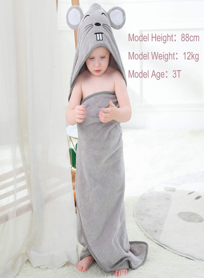 MICHLEY Animal Hooded Baby Bath Towel Toddler Premium Cotton Absorbent Washcloth for Girls Boys 0-6T, Mouse - Image 4