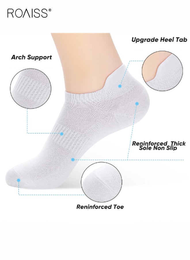 roaiss 4 Pairs Unisex Short Socks, Men's & Women's Running Socks, Breathable Cotton Anti-Blister Lightweight Quick-Dry Gym-Specific Low-Cut Athletic Socks, White - Image 3