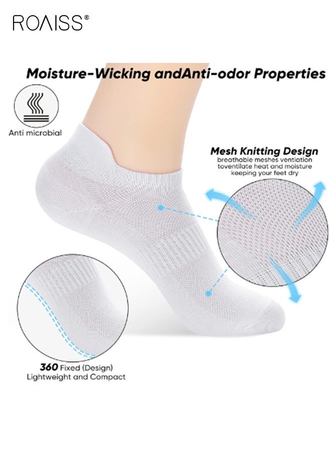 roaiss 4 Pairs Unisex Short Socks, Men's & Women's Running Socks, Breathable Cotton Anti-Blister Lightweight Quick-Dry Gym-Specific Low-Cut Athletic Socks, White - Image 4