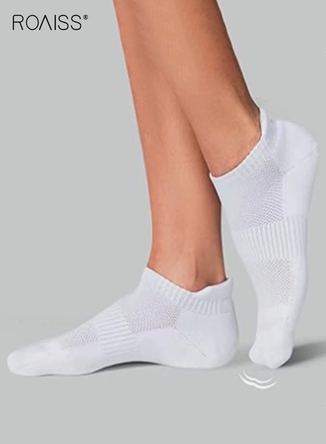 roaiss 4 Pairs Unisex Short Socks, Men's & Women's Running Socks, Breathable Cotton Anti-Blister Lightweight Quick-Dry Gym-Specific Low-Cut Athletic Socks, White - Image 2