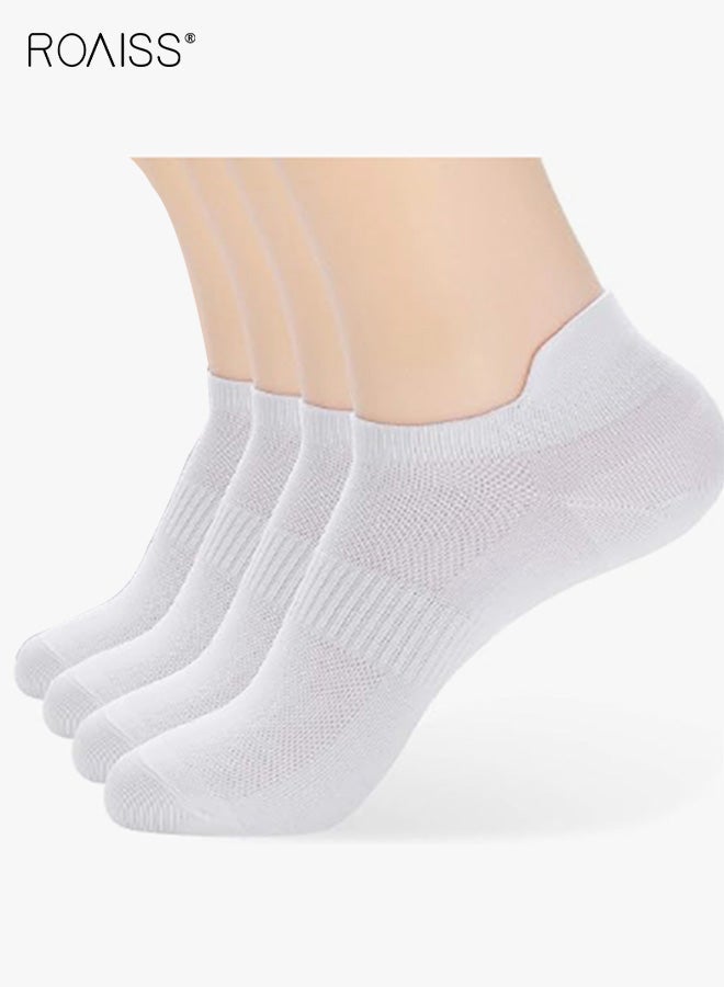 roaiss 4 Pairs Unisex Short Socks, Men's & Women's Running Socks, Breathable Cotton Anti-Blister Lightweight Quick-Dry Gym-Specific Low-Cut Athletic Socks, White - Image 1