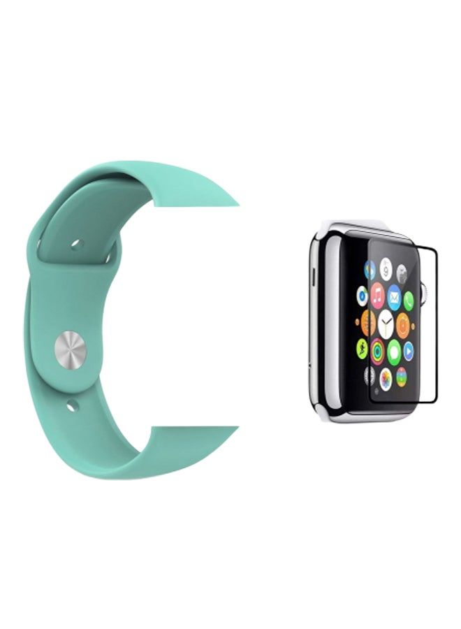 vesus Silicone Replacement Band With Glass Screen Protector For Apple Watch Series 3/4/5 Turquoise