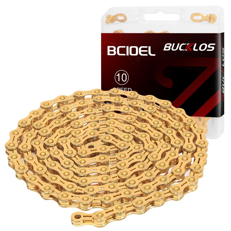 BUCKLOS 6/7/8/9/10/11/12 Speed Bike Chain,Bicycle Chain for Road Bike/E-Bike/Mountain Bike/MTB/Shimano SRAM,Half/Full Hollow Bike Chain Silver/Gold 1/2 x 11/128 Inch 116 Links with Quick Link - Image 1