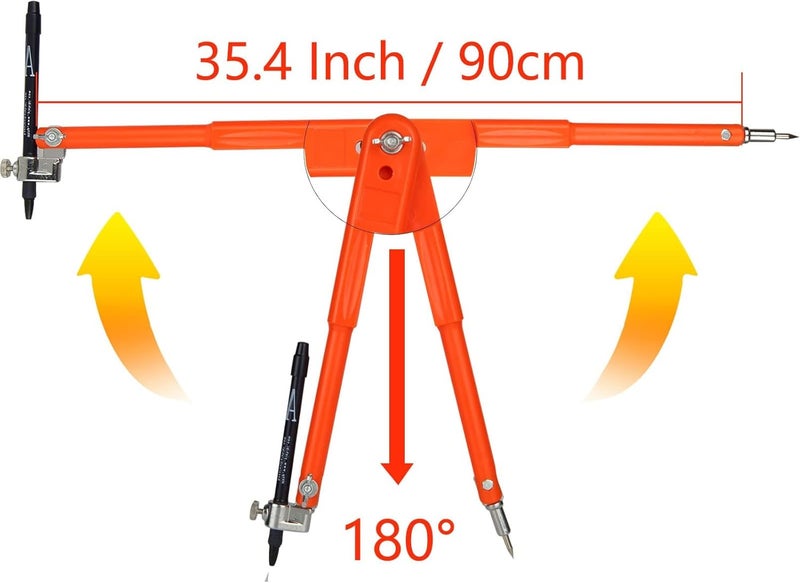 NALACAL بوصلة احترافية للنجارة مقاس 12 بوصة، بوصلة كبيرة لرسم الدوائر، بوصلة نجار مع قلم رصاص، بوصلة رسم هندسي، رسم دوائر فنية - Image 3