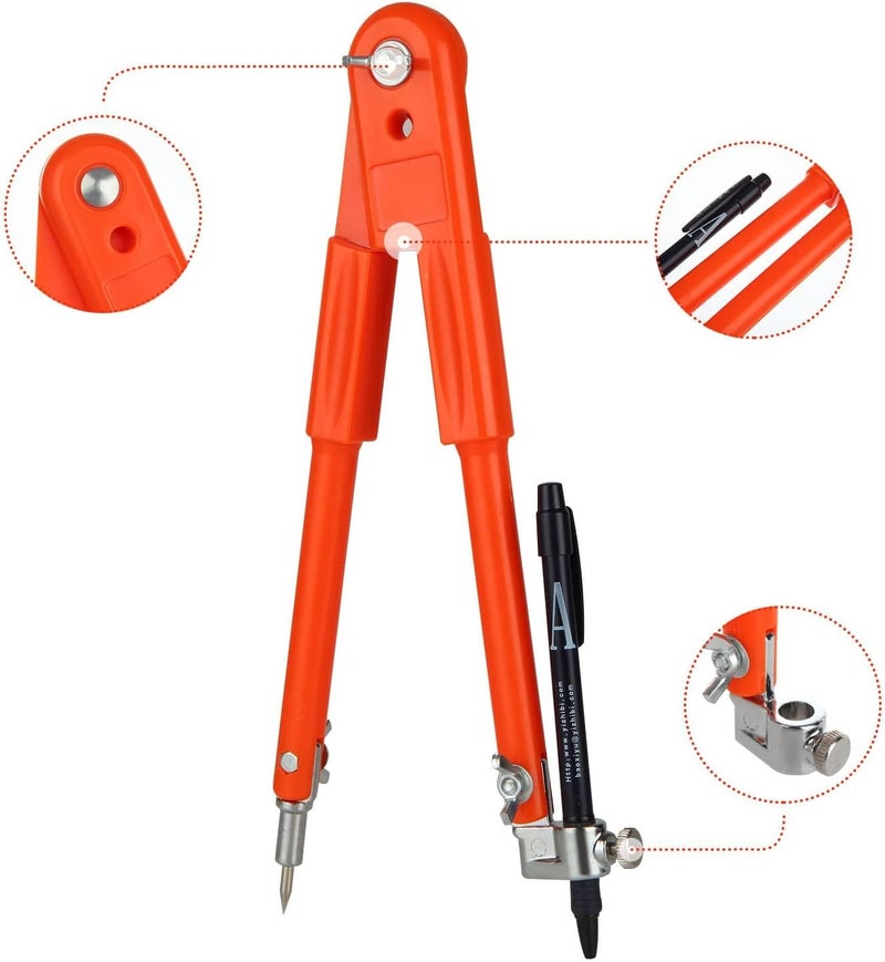 NALACAL بوصلة احترافية للنجارة مقاس 12 بوصة، بوصلة كبيرة لرسم الدوائر، بوصلة نجار مع قلم رصاص، بوصلة رسم هندسي، رسم دوائر فنية - Image 5