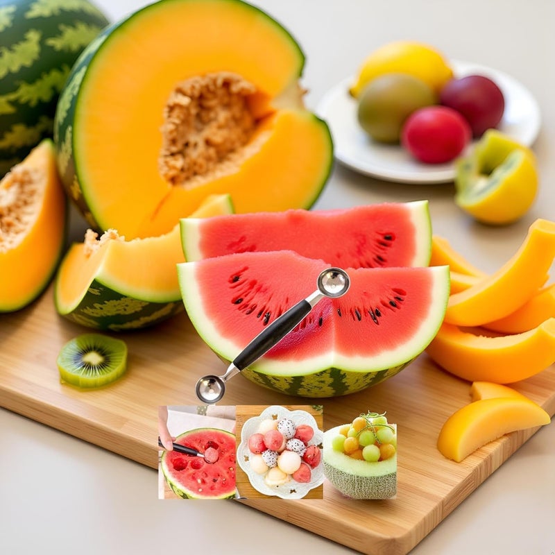Tnyvm 2-in-1 Stainless Steel Melon Baller - Double-Sided Fruit Scoop with Ergonomic Non-Slip Handle for Watermelon, Cantaloupe and Professional Kitchen Use - Image 3