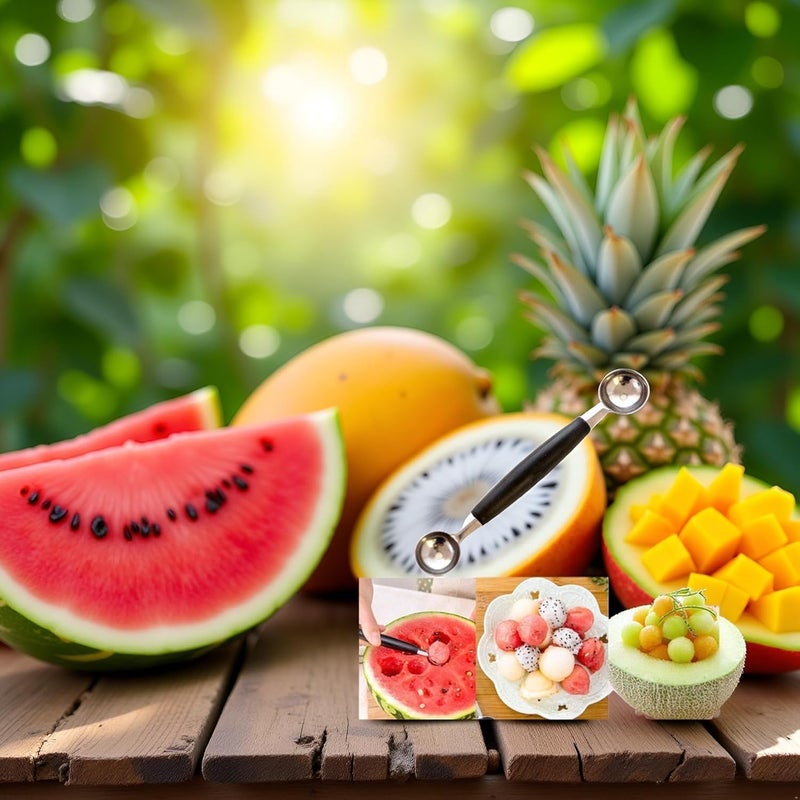 Tnyvm 2-in-1 Stainless Steel Melon Baller - Double-Sided Fruit Scoop with Ergonomic Non-Slip Handle for Watermelon, Cantaloupe and Professional Kitchen Use - Image 4