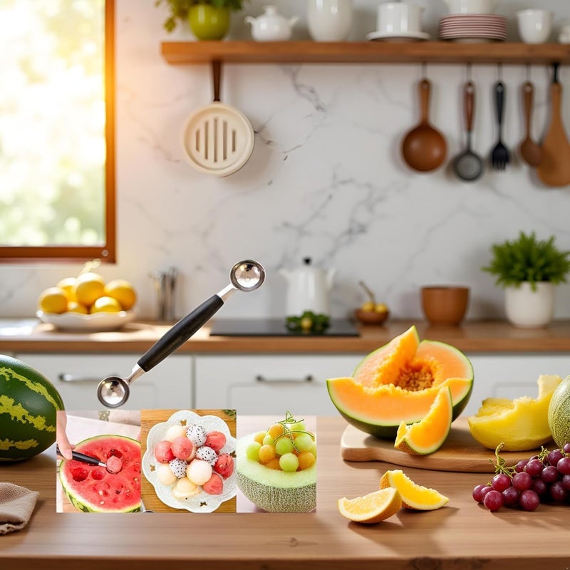 Tnyvm 2-in-1 Stainless Steel Melon Baller - Double-Sided Fruit Scoop with Ergonomic Non-Slip Handle for Watermelon, Cantaloupe and Professional Kitchen Use - Image 2