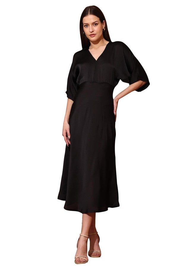 PURVAJA Women’s V-Neck Silk Maxi Dress (Floe-124-Black_XX-Large) - Image 1