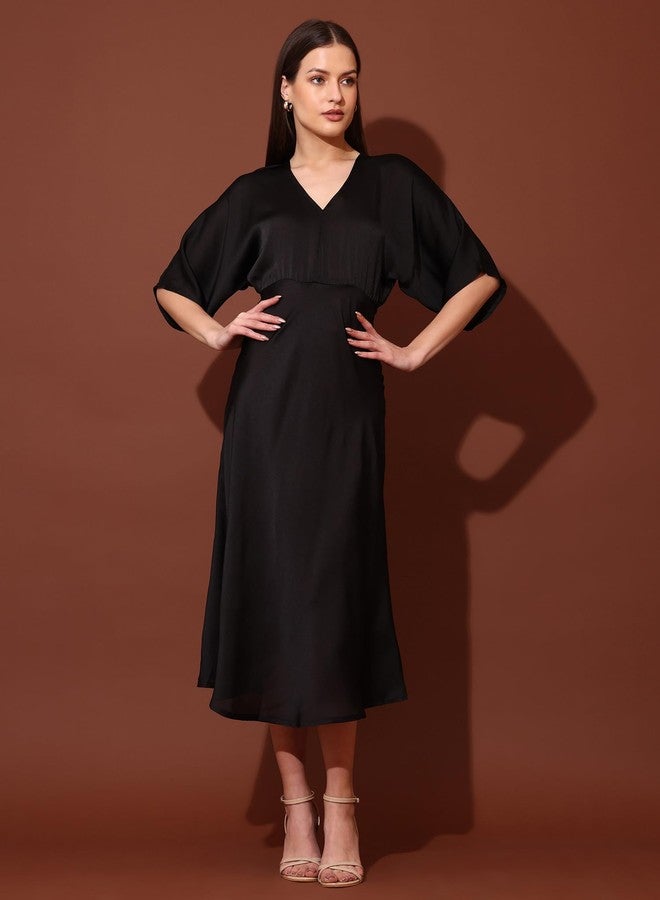 PURVAJA Women’s V-Neck Silk Maxi Dress (Floe-124-Black_XX-Large) - Image 4