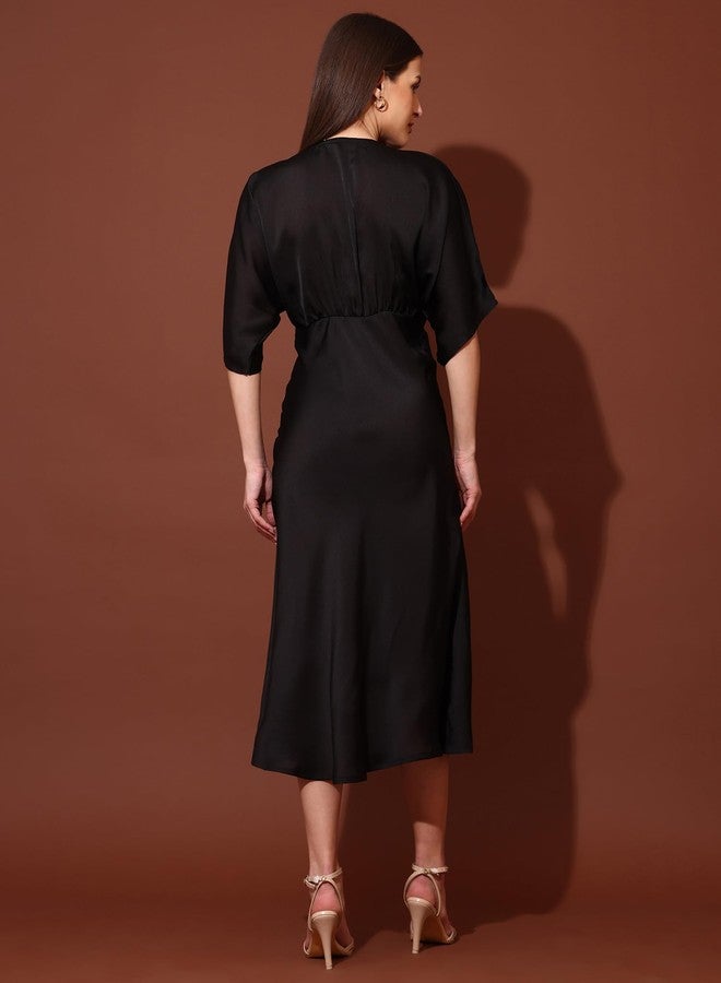 PURVAJA Women’s V-Neck Silk Maxi Dress (Floe-124-Black_XX-Large) - Image 3