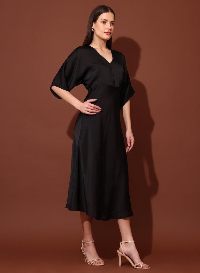 PURVAJA Women’s V-Neck Silk Maxi Dress (Floe-124-Black_XX-Large) - Image 2