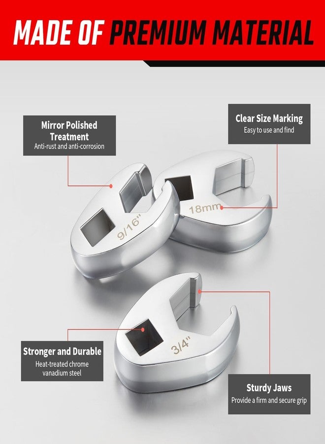 AKM 3/8" Drive Crowfoot Wrench Set, 18-Piece Cr-v Steel Flare Nut Wrench Set, 6 Point Flare Nut Crowfoot, Fully Polished Clear Mark SAE 3/8"-7/8" & Metric 10-22mm with Organizer Box - Image 3