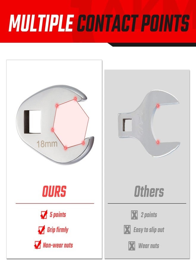 AKM 3/8" Drive Crowfoot Wrench Set, 18-Piece Cr-v Steel Flare Nut Wrench Set, 6 Point Flare Nut Crowfoot, Fully Polished Clear Mark SAE 3/8"-7/8" & Metric 10-22mm with Organizer Box - Image 4