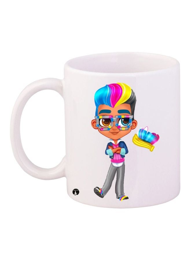 RYN Cartoon Printed Coffee Mug White/Yellow/Blue 11ounce