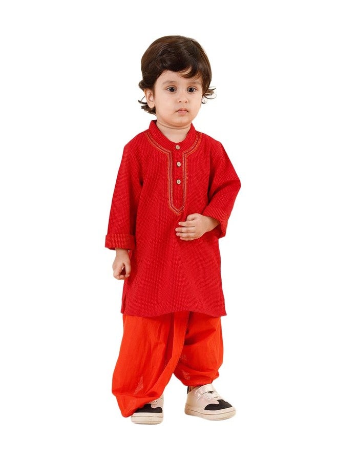 Fabindia Red Cotton 2Pc Dhoti Set - Image 1