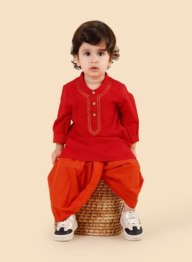Fabindia Red Cotton 2Pc Dhoti Set - Image 5