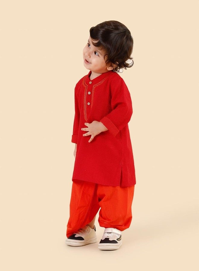 Fabindia Red Cotton 2Pc Dhoti Set - Image 2