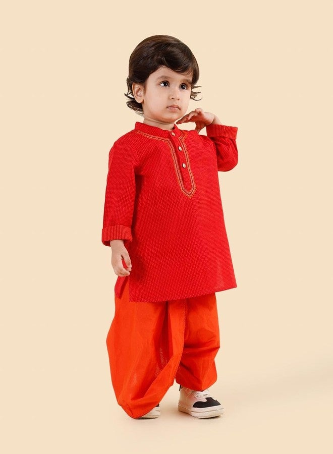 Fabindia Red Cotton 2Pc Dhoti Set - Image 3