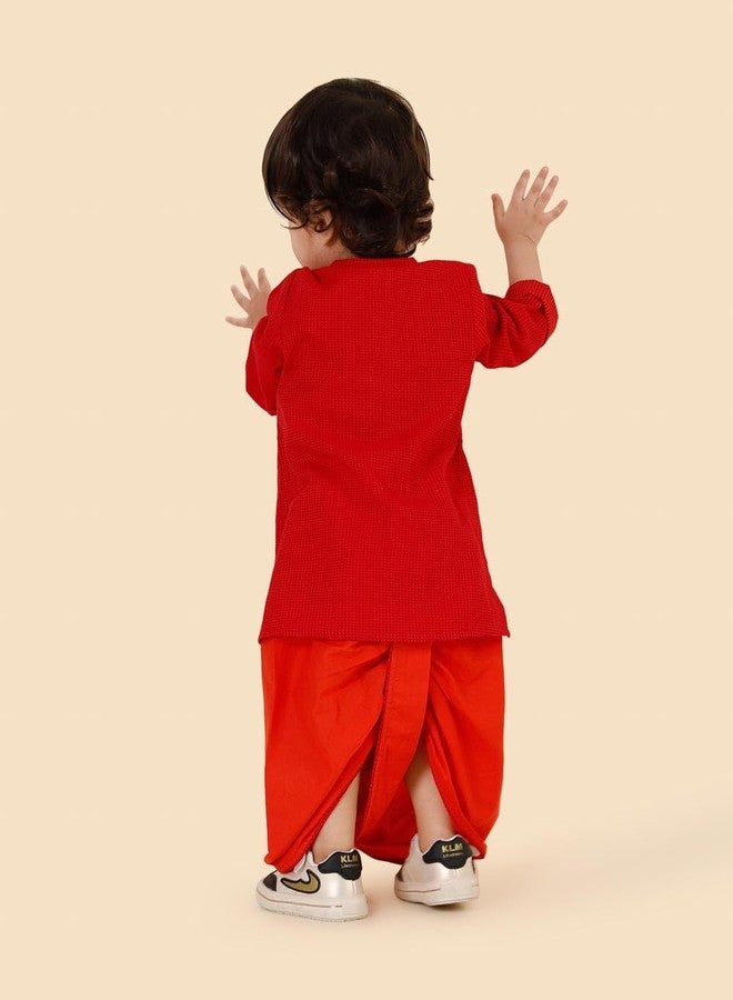 Fabindia Red Cotton 2Pc Dhoti Set - Image 4