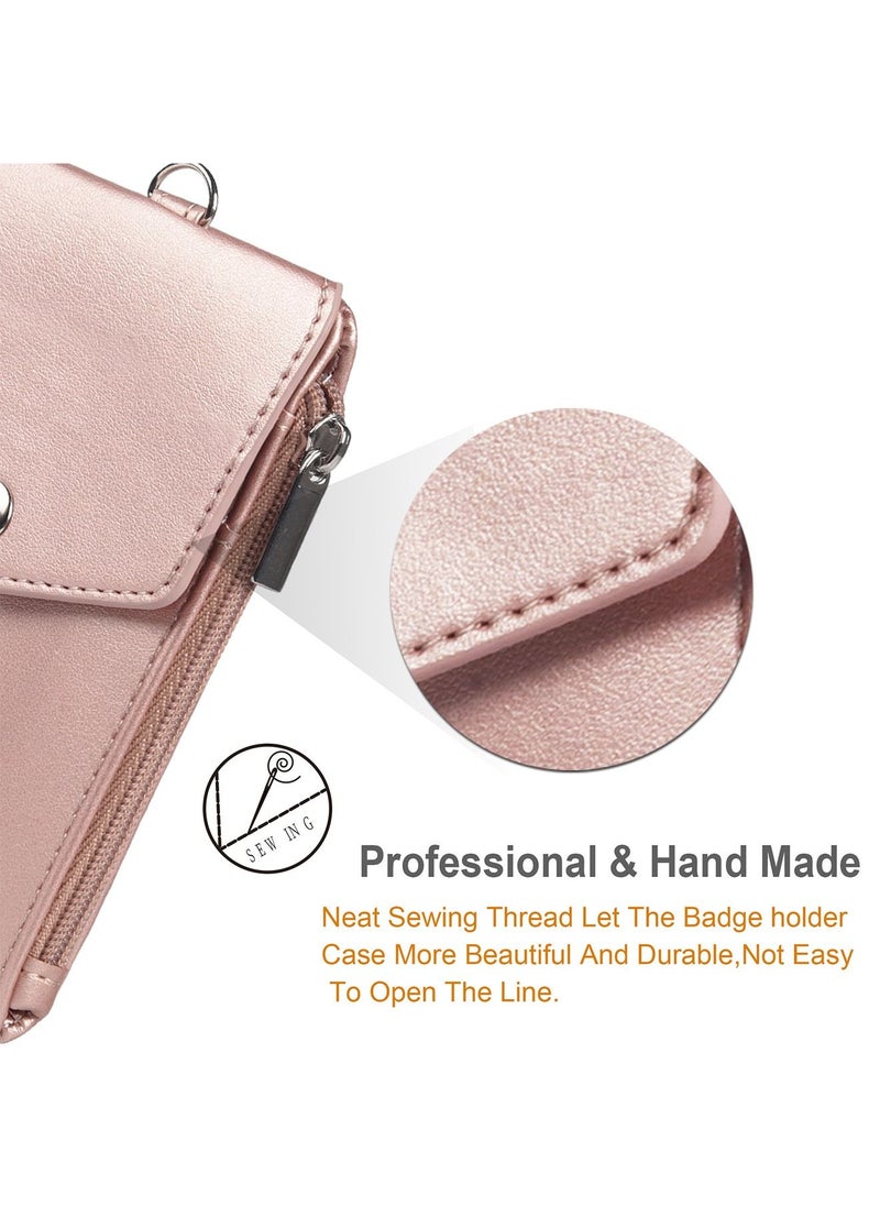 Generic Badge Holder with Zipper PU Leather ID Badge Card Holder Wallet with 5 Card Slots 1 Side RFID Blocking Pocket and Neck Lanyard Strap for Offices ID School ID Driver Licence  - Image 3
