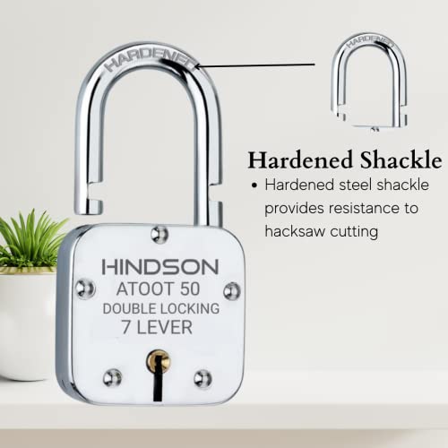 Hindson Small Lock Round 50mm with 12 Key, Iron Atoot 50 Steel Double Locking, 8 Lever Padlock for Door, Gate, Shutter (Finish Silver) - Image 2