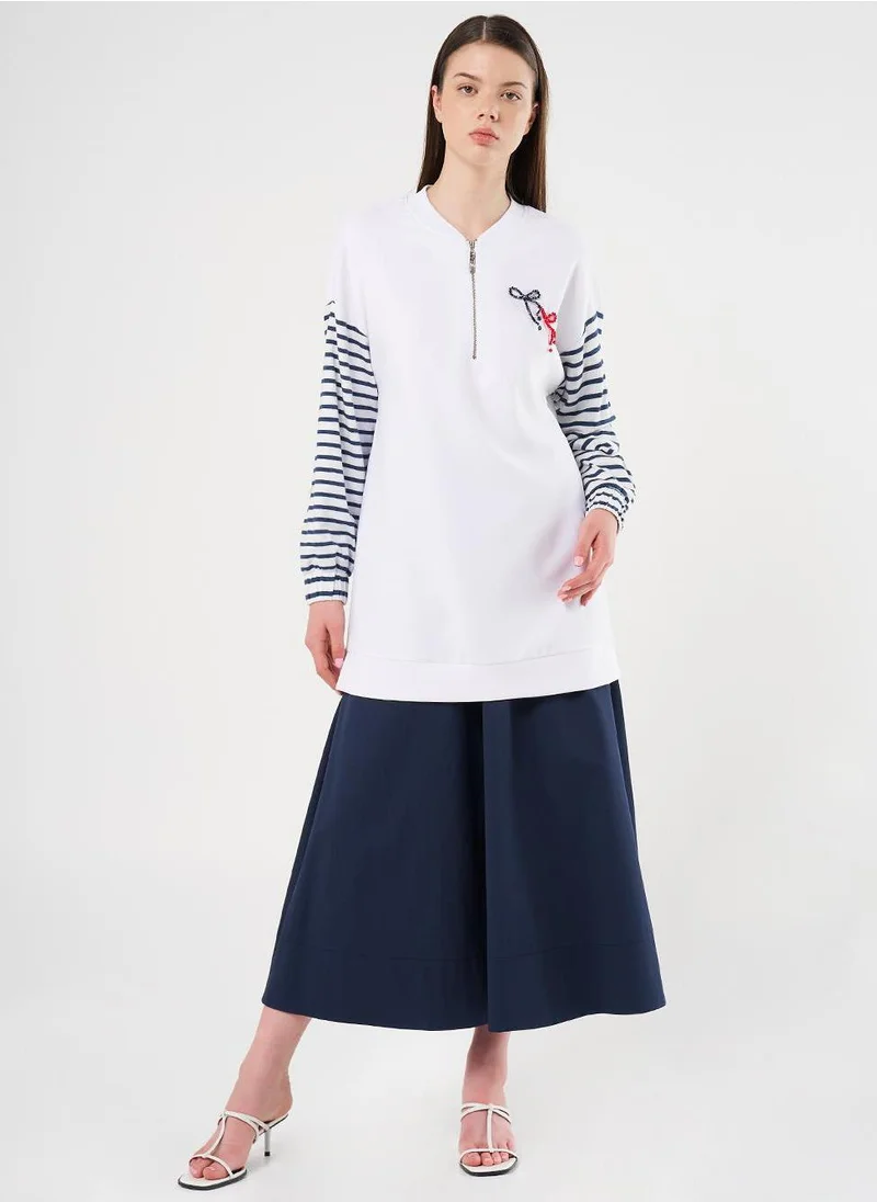 Kayra Bead Embellished Knit Tunic in Optical White