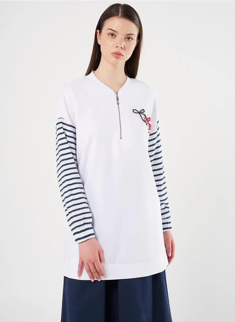 Kayra Bead Embellished Knit Tunic in Optical White