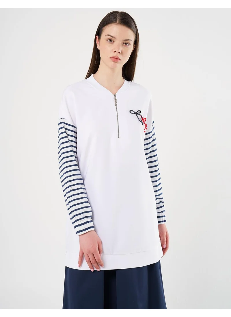 Kayra Bead Embellished Knit Tunic in Optical White