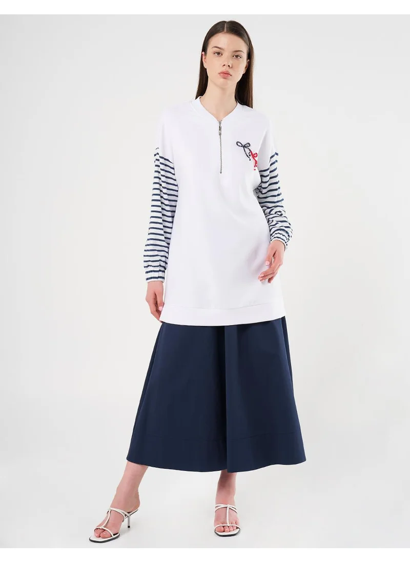 Kayra Bead Embellished Knit Tunic in Optical White