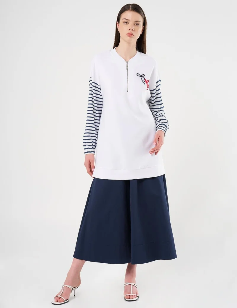 Kayra Bead Embellished Knit Tunic in Optical White