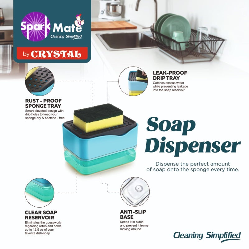Sparkmate By Crystal Soap Dispenser with Scrub & Sponge Pad - Image 2
