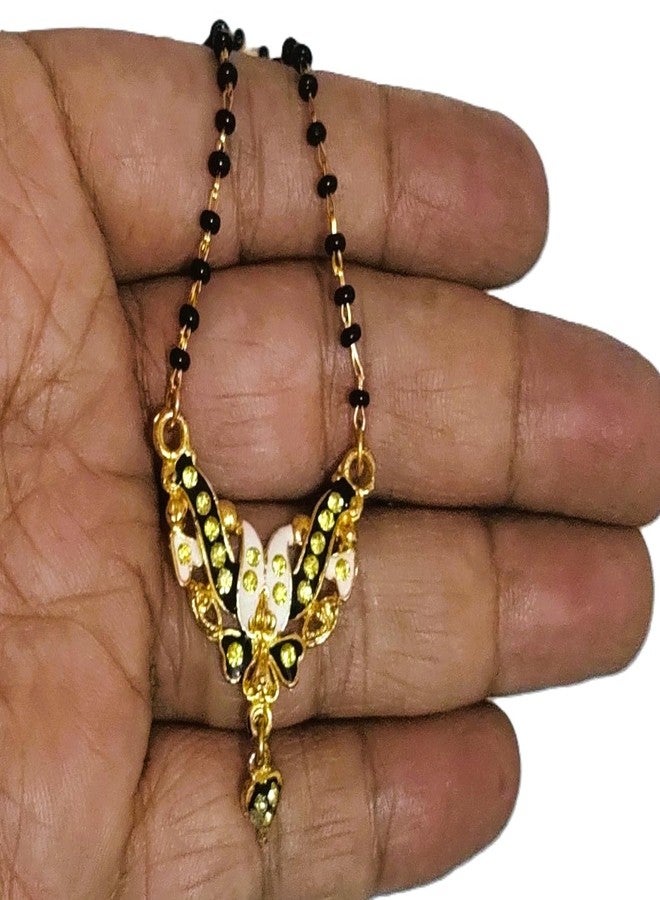 DeLegarde Gold Plated Pendant Necklace Mala Black Beads Mangalsutra Gift Jewellery for Women Fashion 18" inches Length - Image 2