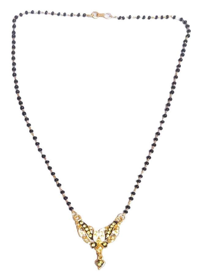 DeLegarde Gold Plated Pendant Necklace Mala Black Beads Mangalsutra Gift Jewellery for Women Fashion 18" inches Length - Image 3