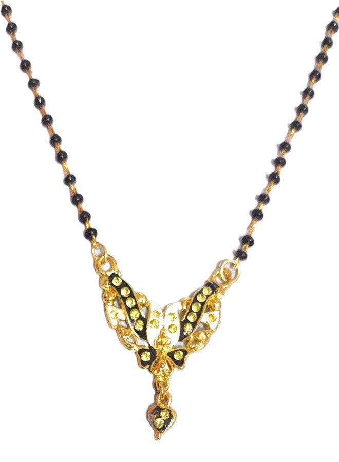 DeLegarde Gold Plated Pendant Necklace Mala Black Beads Mangalsutra Gift Jewellery for Women Fashion 18" inches Length - Image 1
