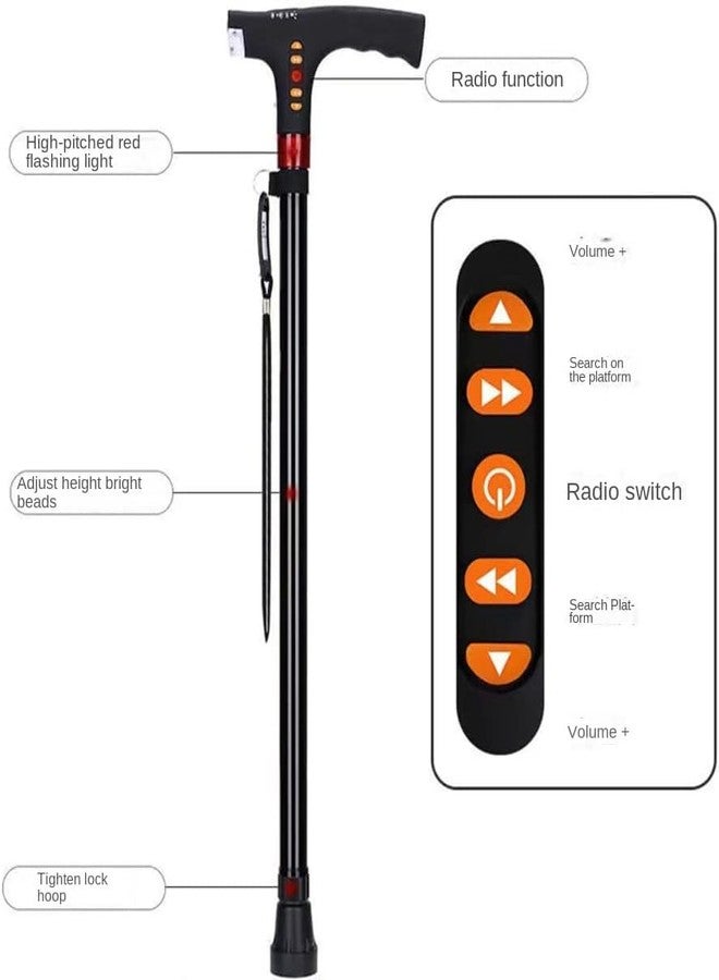 SMIC Smart Walking Stick with LED Lights, Adjustable Cane with Automatic Alarm System FM Radio Adjustable Rechargeable Walking Stick for Seniors Men Women (Black) - Image 5